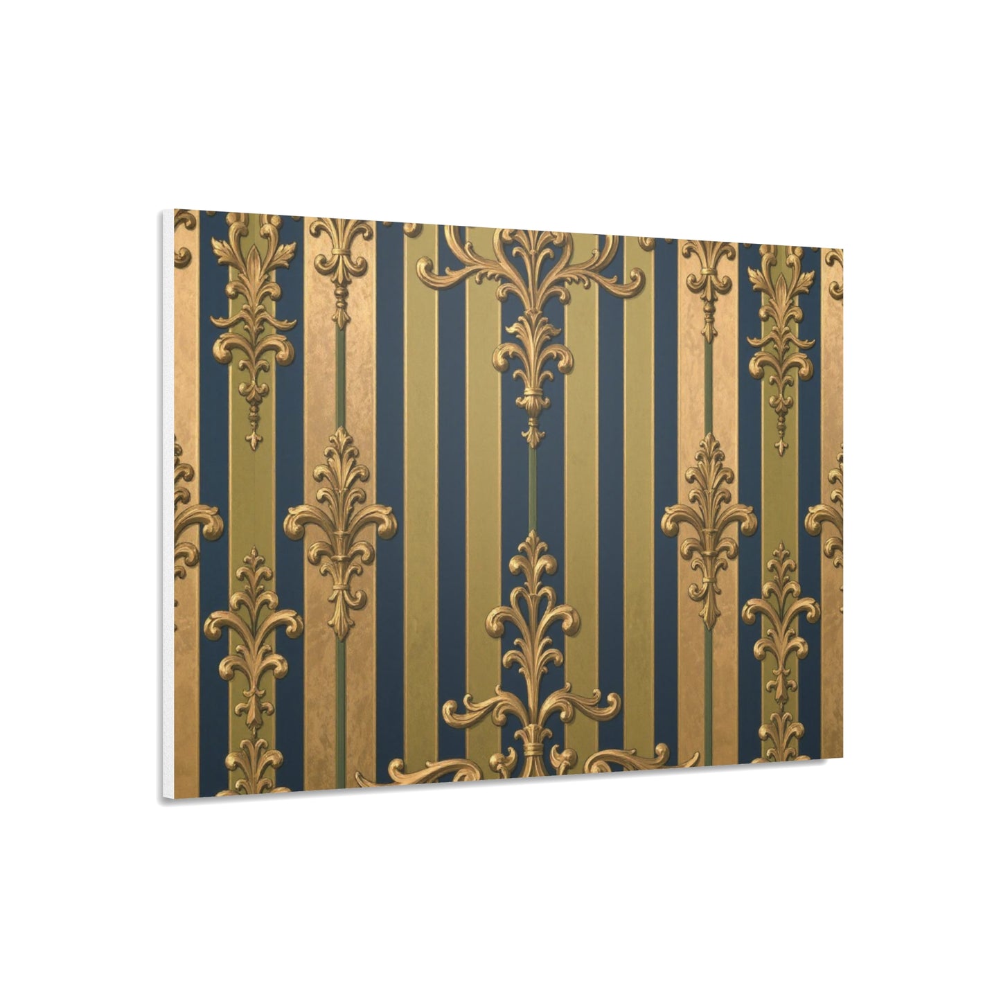 Elegant Midnight Blue & Olive Striped Gold Baroque Decorative Foam Board Print, Luxury Home Decor, Wall Art, Photo Backdrop