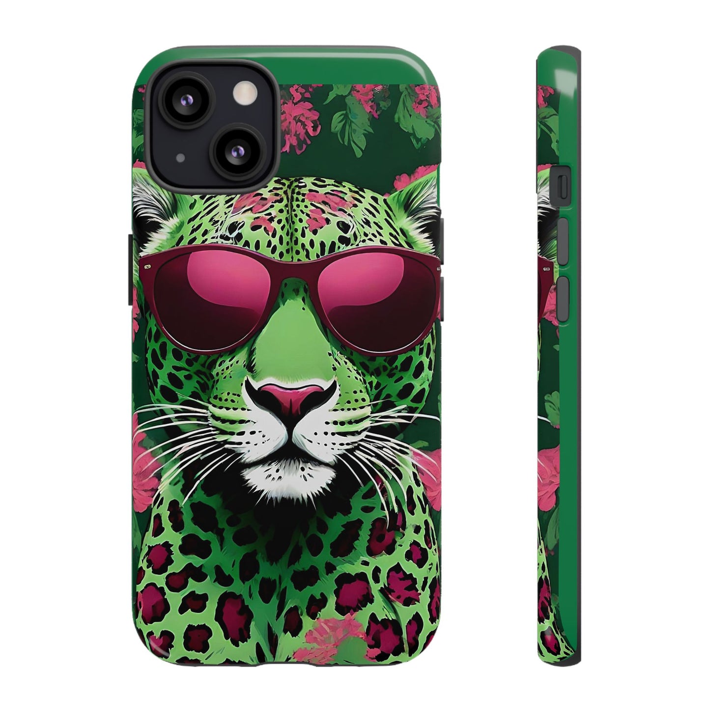 Phone Case - Lime Green & Burgundy Leopard In Sunglasses Design