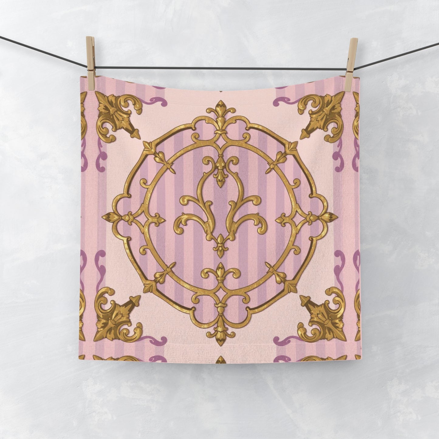 Elegant Lavender & Alabaster Striped Gold Baroque Face Towel for Home Spa, Luxury Decorative Towel, Bridal Shower Gift, Soft Cotton Hand Towel