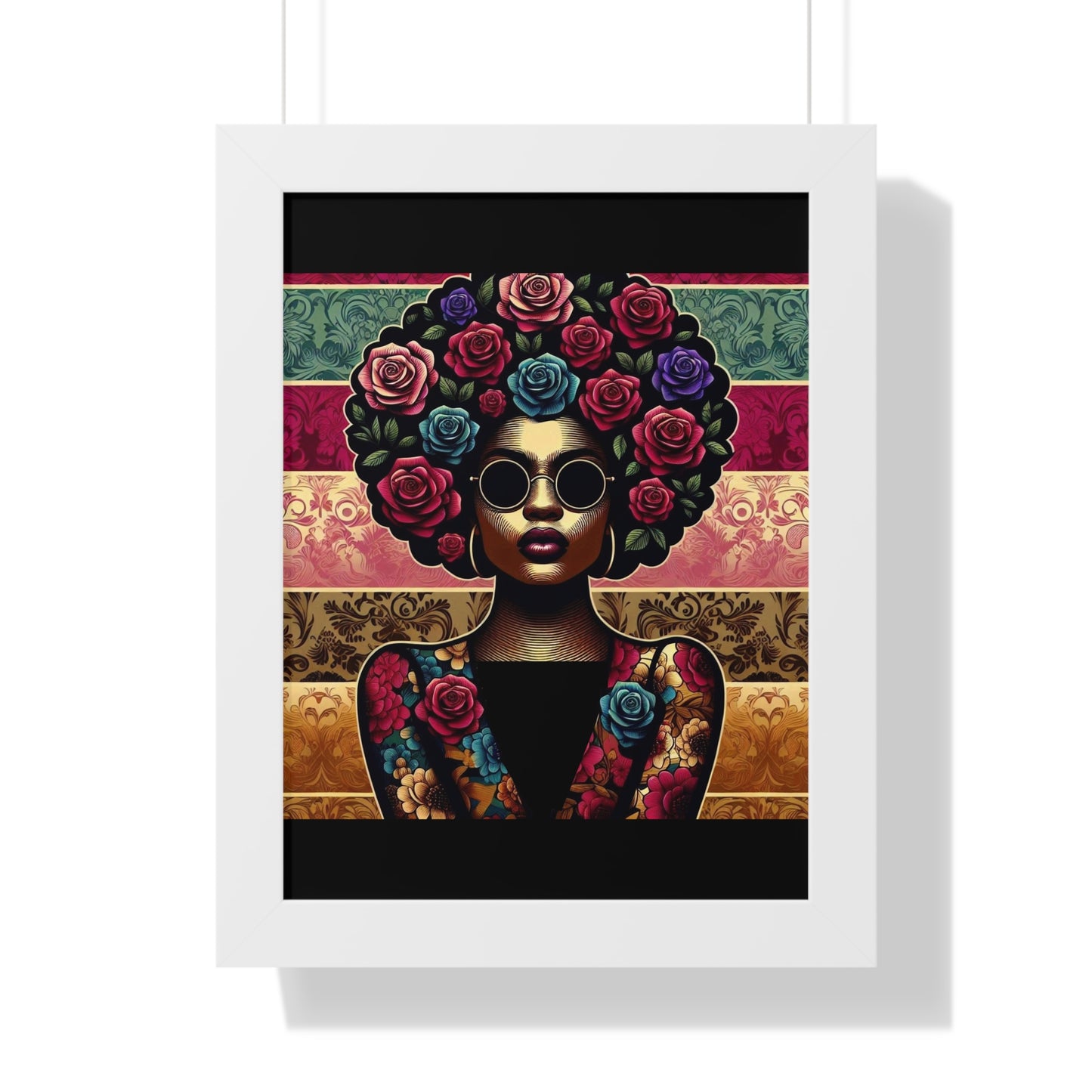 Vertical Poster Lady In Damask & Roses Wall Art