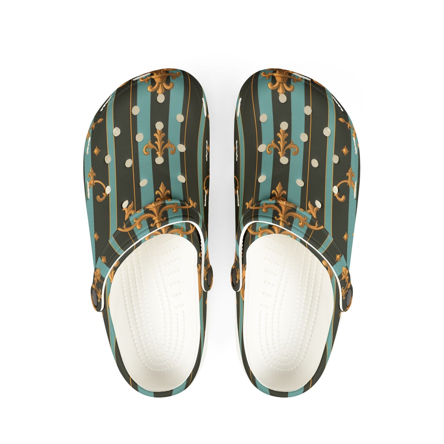 Chic EVA Foam Slippers - Stylish Comfort for Home, Casual Outings, Gardening, Parties, and Spa Days - Black & Turquoise Striped Baroque