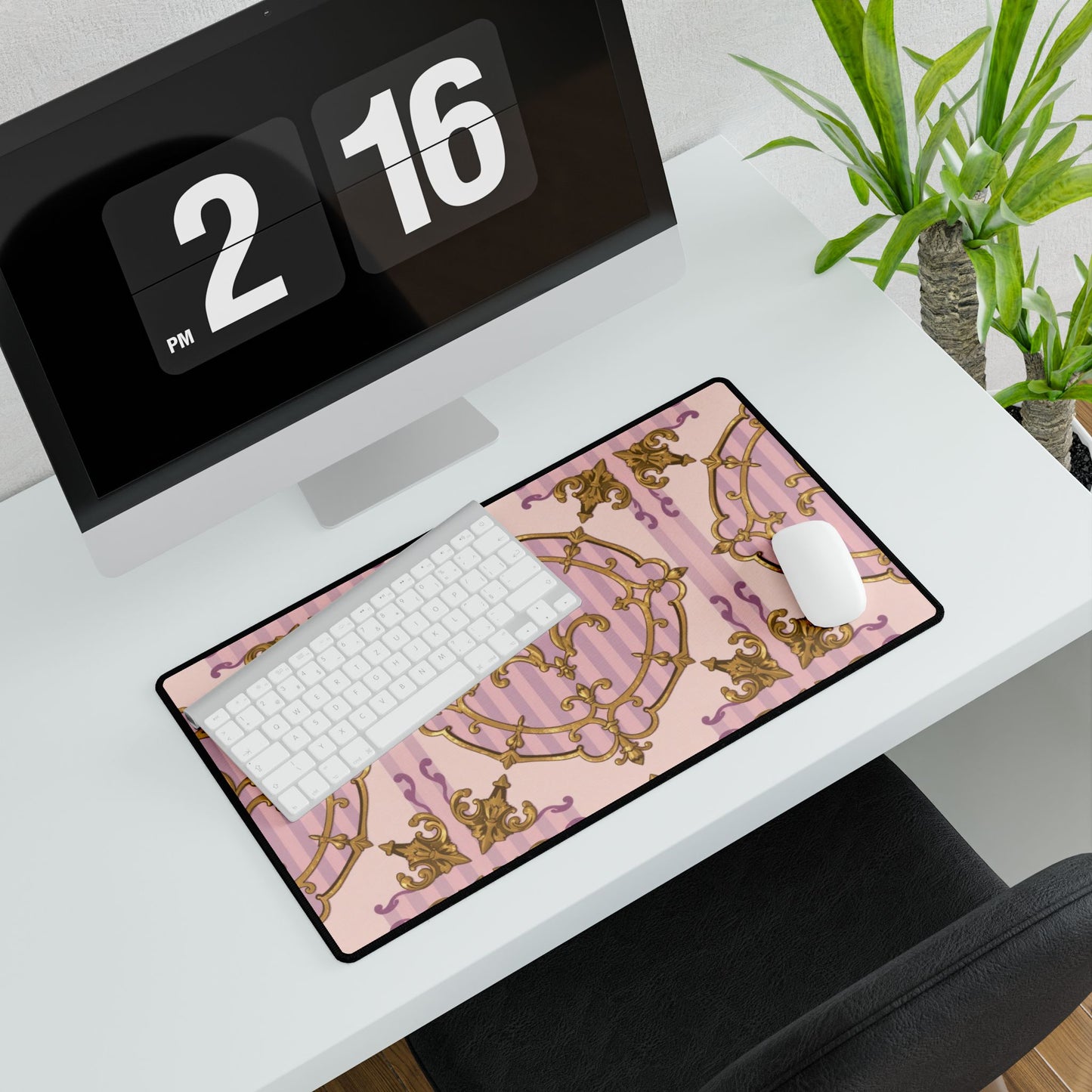 Chic Lavender & Alabaster Striped Gold Baroque Decorative Desk Mats | Elegant Office Decor, Stylish Desk Accessories, Gift for Home Office