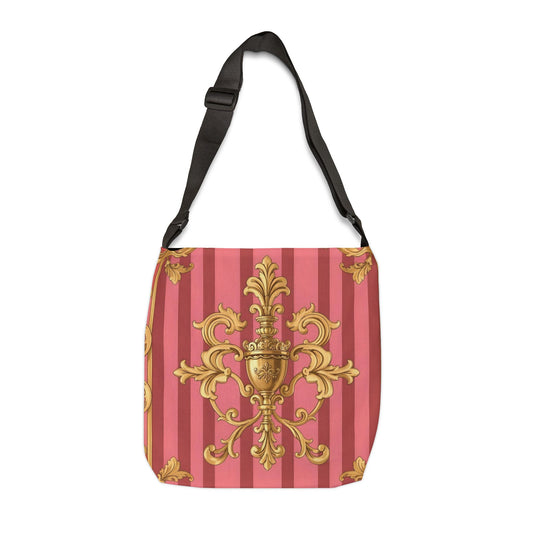 Elegant Floral Adjustable Tote Bag, Stylish Handbag for Everyday Use, Perfect for Shopping, Beach, Gifts, Travel - Pink Striped Gold Baroque