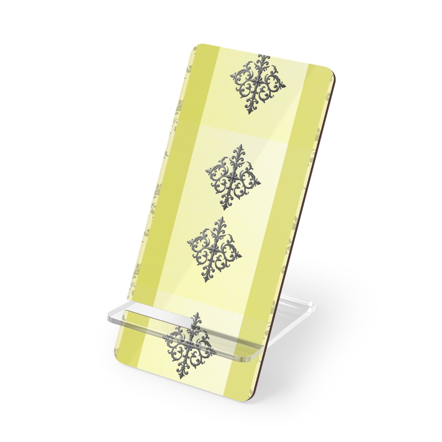 Elegant Floral Smartphone Display Stand - Matte Yellow & Gray Damask - Decorative Mobile Holder
