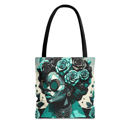 Chic Floral Tote Bag - Stylish Eco-Friendly Handbag for Everyday Use, Perfect for Gifts, Shopping, Beach, Art Lovers - Turquoise & Black Roses Lady
