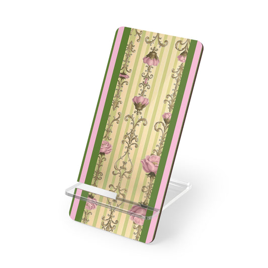 Elegant Floral Motif Smartphone Display Stand - Lime Green & Pink Striped Damask - Decorative Mobile Holder