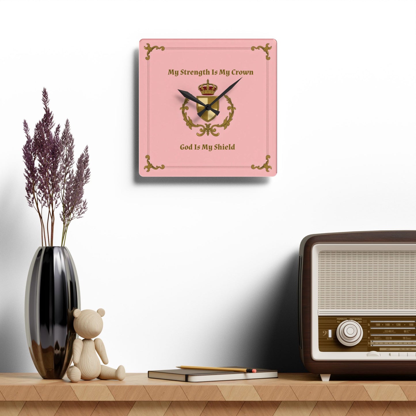 Crest & Crown Spiritual Quote Acrylic Wall Clock, Motivational Home Decor, Gift for Her, Bedroom Clock, Crown Art, Positive Vibes