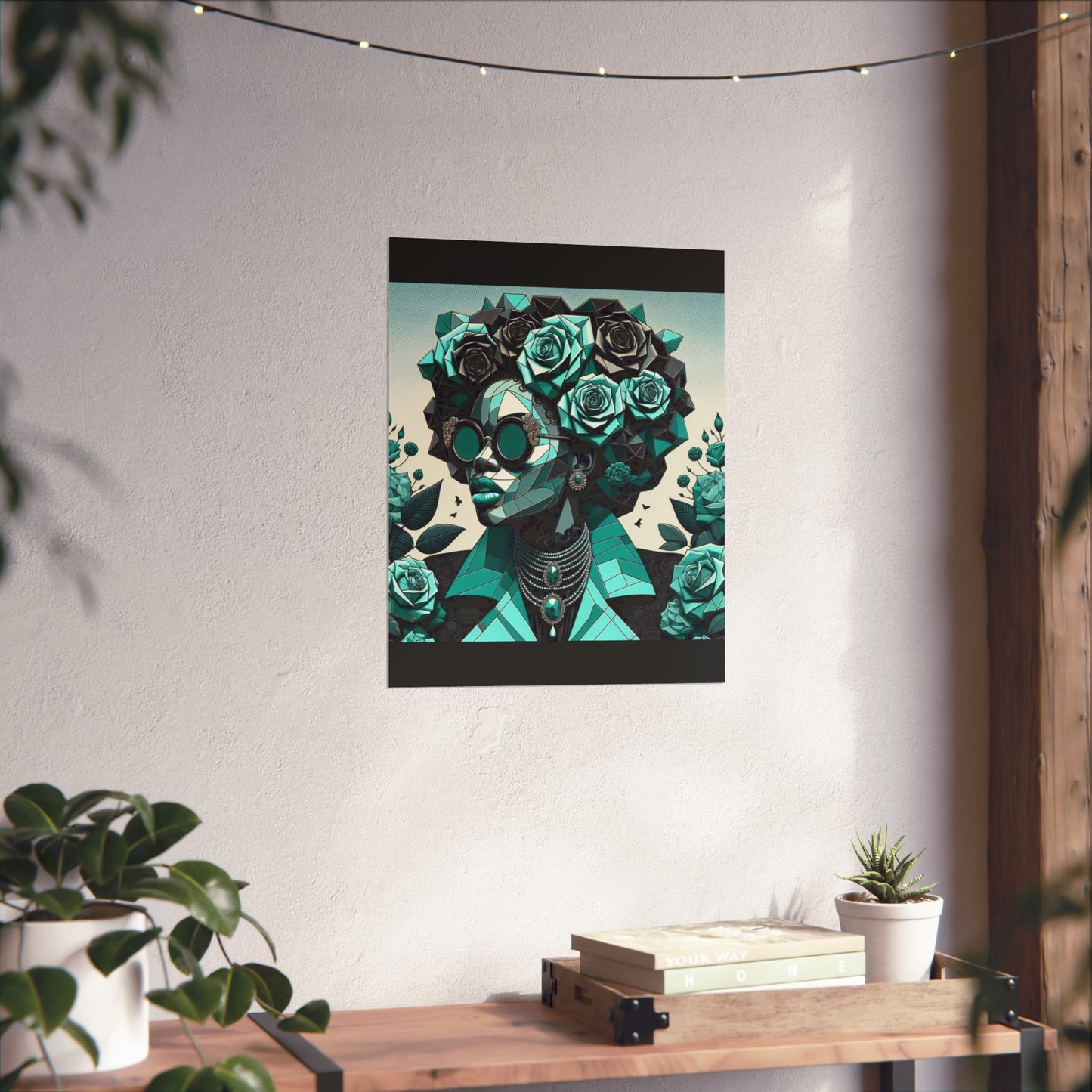 Chic Floral Fine Art Poster | Modern Wall Decor, Home Aesthetic, Gift for Art Lovers, Unique Room Makeover - Turquoise & Black Roses Lady