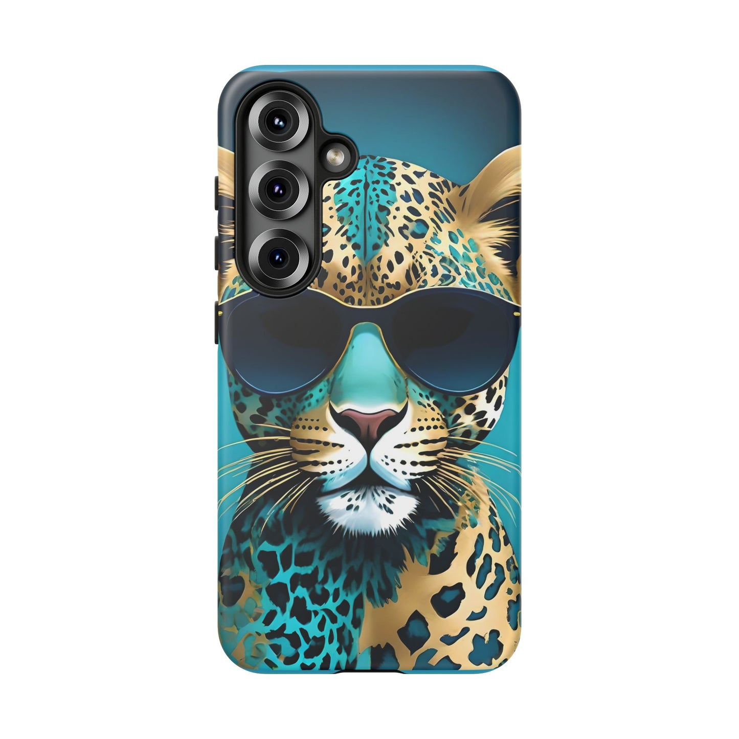 Phone Case - Aqua & Gold Leopard In Sunglasses Design