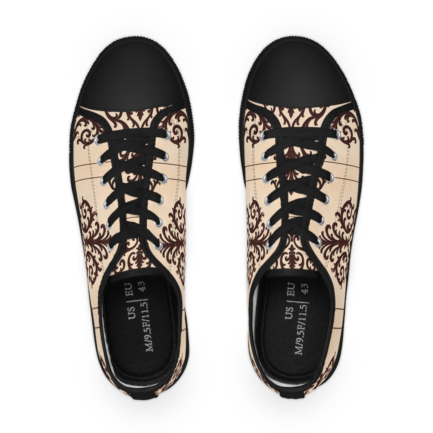 Almond-Beige & Brown Baroque Scroll Low-Top Sneakers — Beige Vintage Baroque Men's Shoes