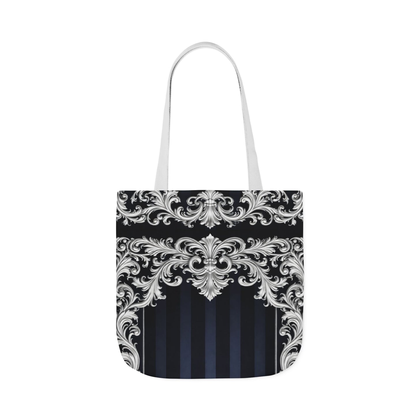 Navy Stripes & Baroque Canvas Tote Bag