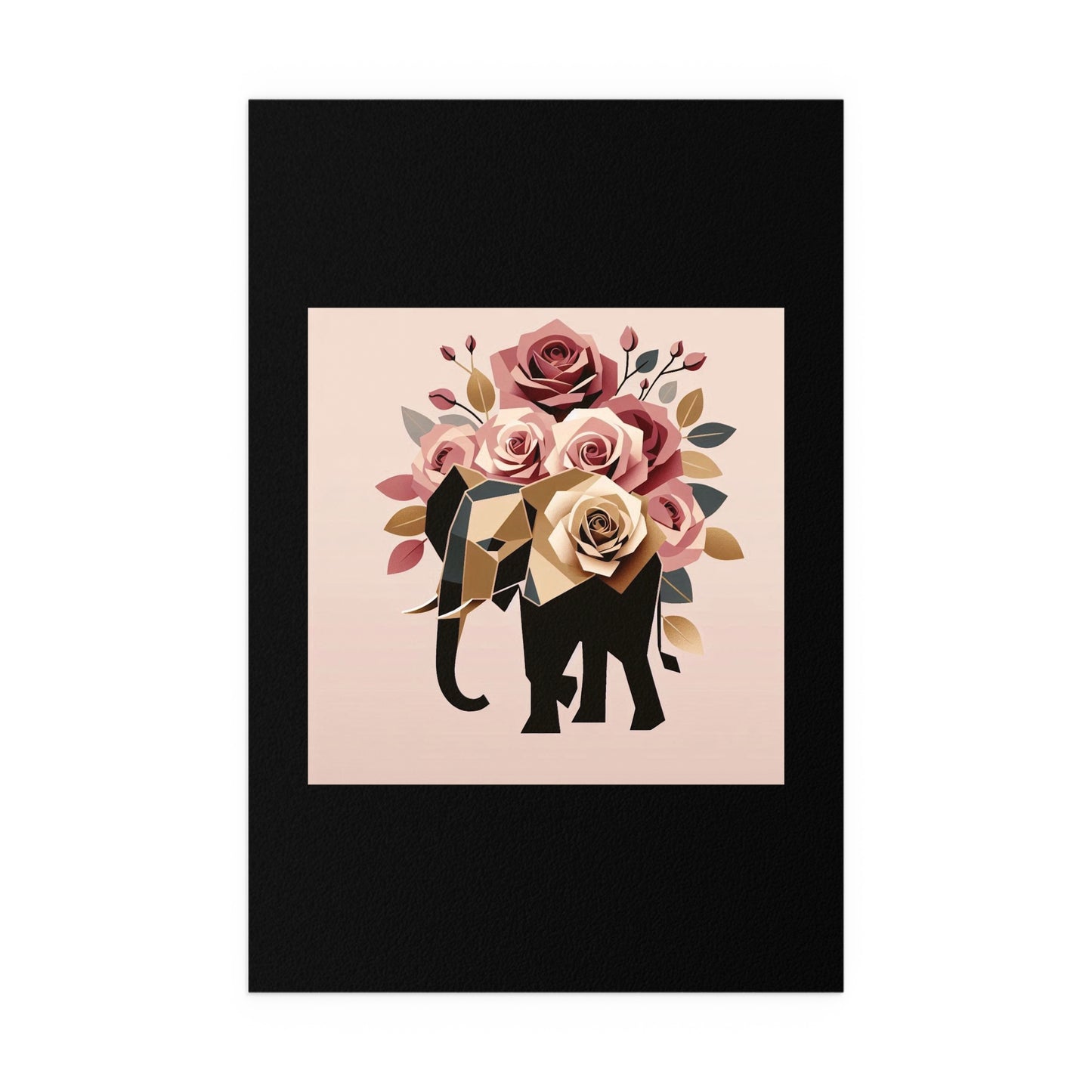 Elegant Floral Silk Poster - Indoor/Outdoor Wall Art for Home Decor - Black & Gold Elephant & Roses