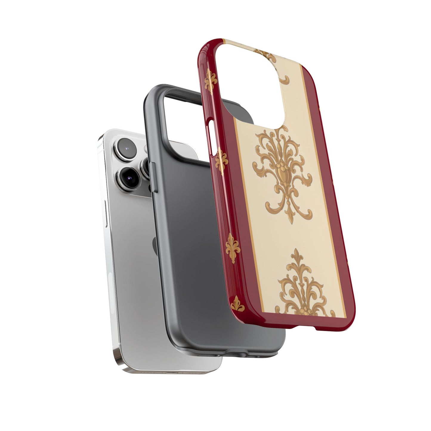 Elegant Floral Motif Phone Case - Tough Cases with Vintage Design - Dusk Red Striped Gold Damask