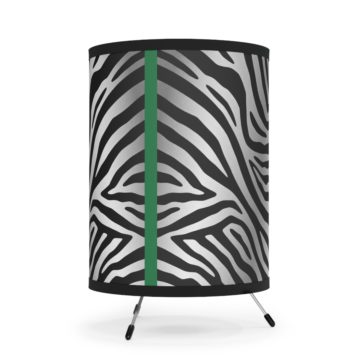 Zebra Print Tripod Lamp - Modern Home Decor with High-Res Shades - Silver/Green Stripe