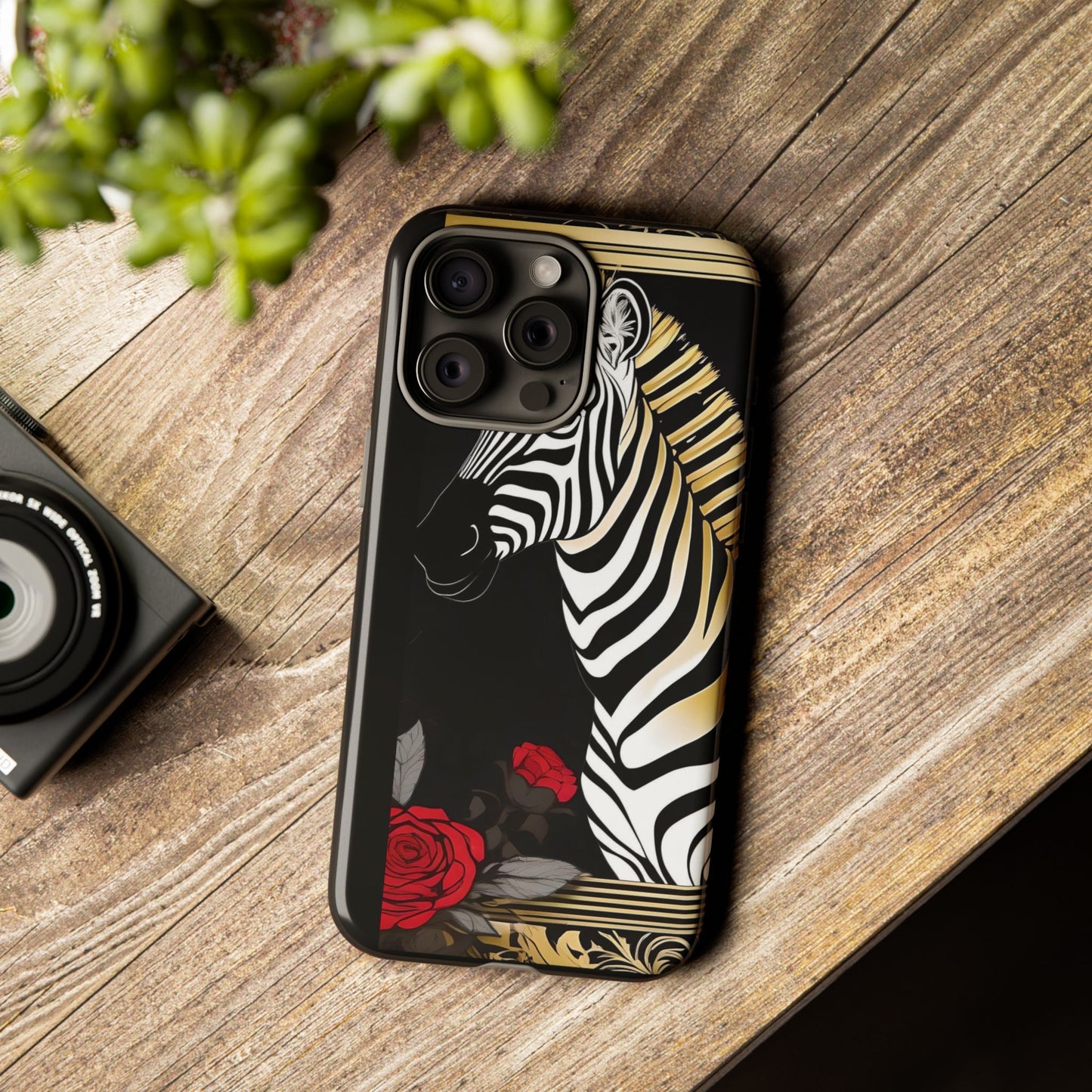 Phone Case - Elegant Zebra & Roses Design