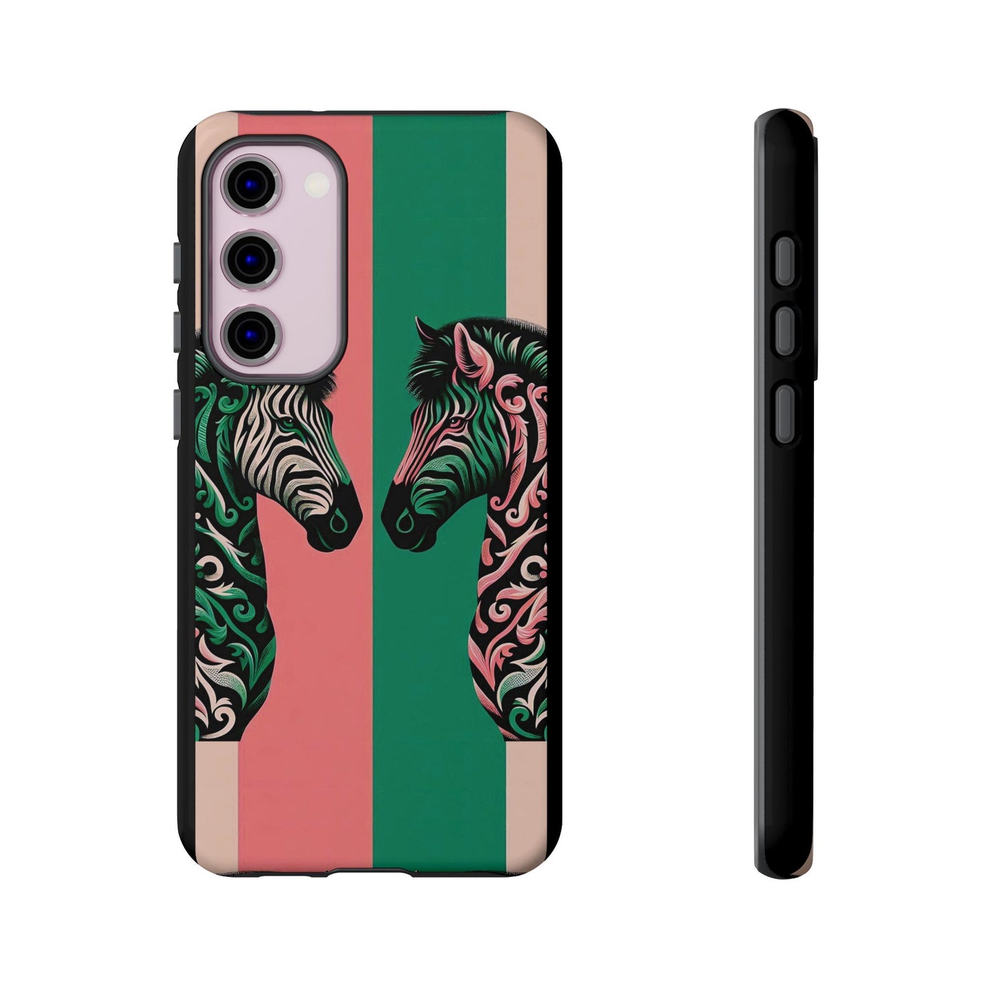 Phone Case - Elegant Pink & Green Zebra Damask Design