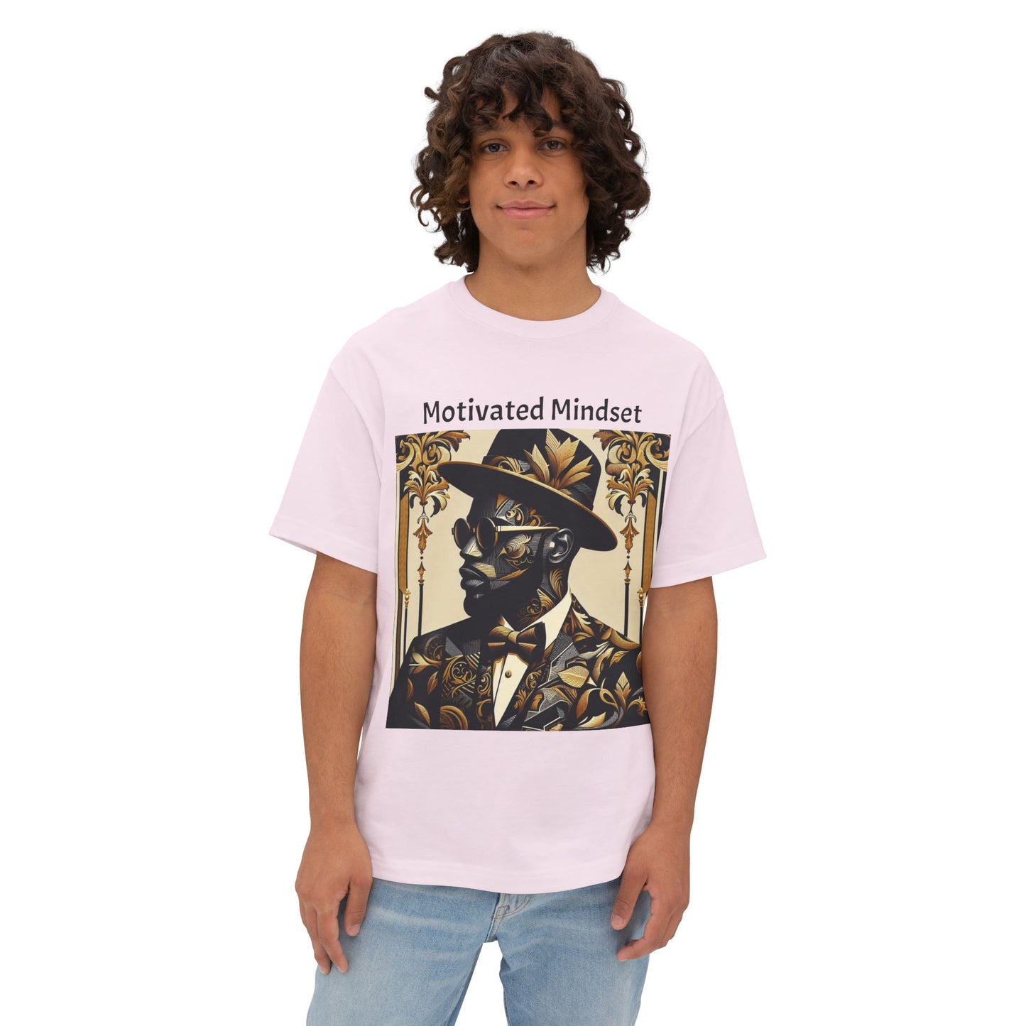 Motivated Mindset Boxy Tee | Unisex Oversized T-Shirt, Gift for Dreamers, Casual Wear, Inspirational Fashion - Black Letters