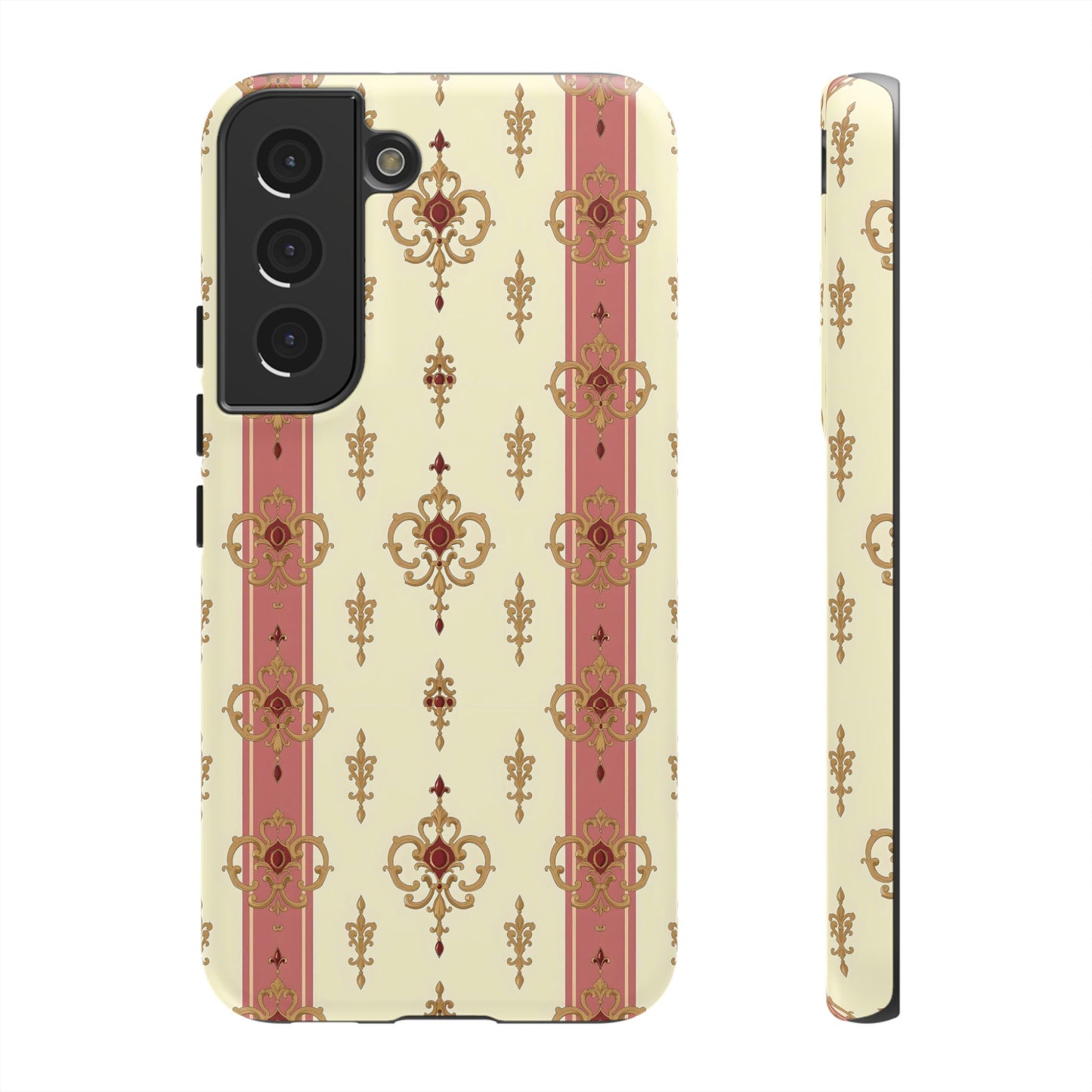 Elegant Floral Motif Phone Case - Tough Cases with Vintage Design - Mauve Striped Gold Damask
