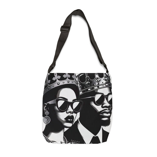 Royalty Inspired Adjustable Tote Bag, Fashion Tote, Queen and King Tote, Stylish Grocery Bag, Unique Gift for Her, Art Tote