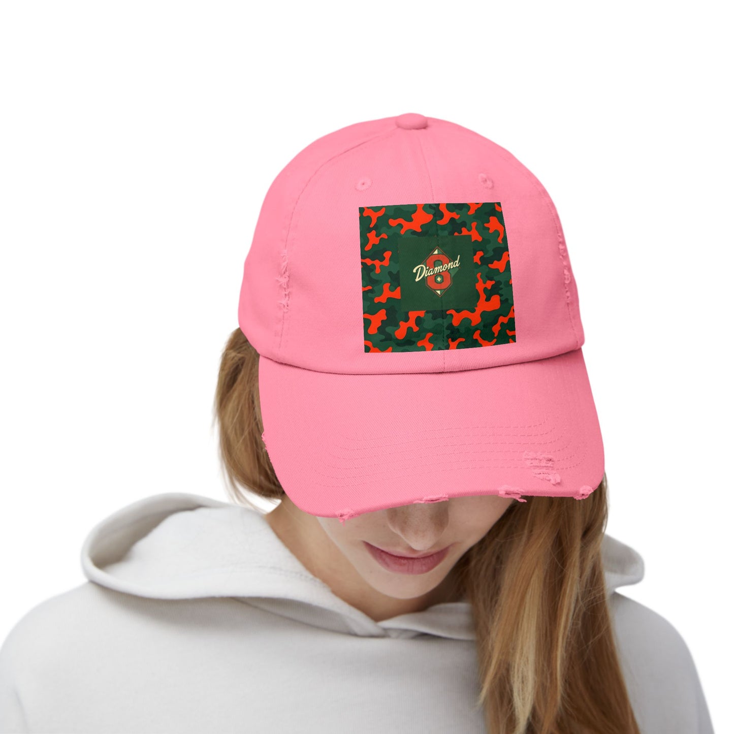 Trendy Distressed Cap - Casual Streetwear Accessory, Perfect for Outdoor Adventures, Gifts, Everyday Style - Green & Orange Camo Diamon 8