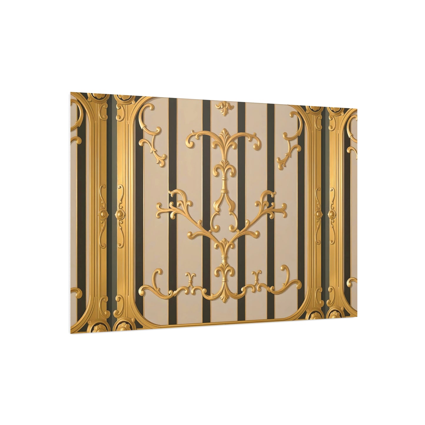 Ornate Foam Board Wall Art, Elegant Home Decor, Decorative Foam Panel, Gift for Homeowners, Wedding Decor Ideas - Beige Striped Gold Rococo