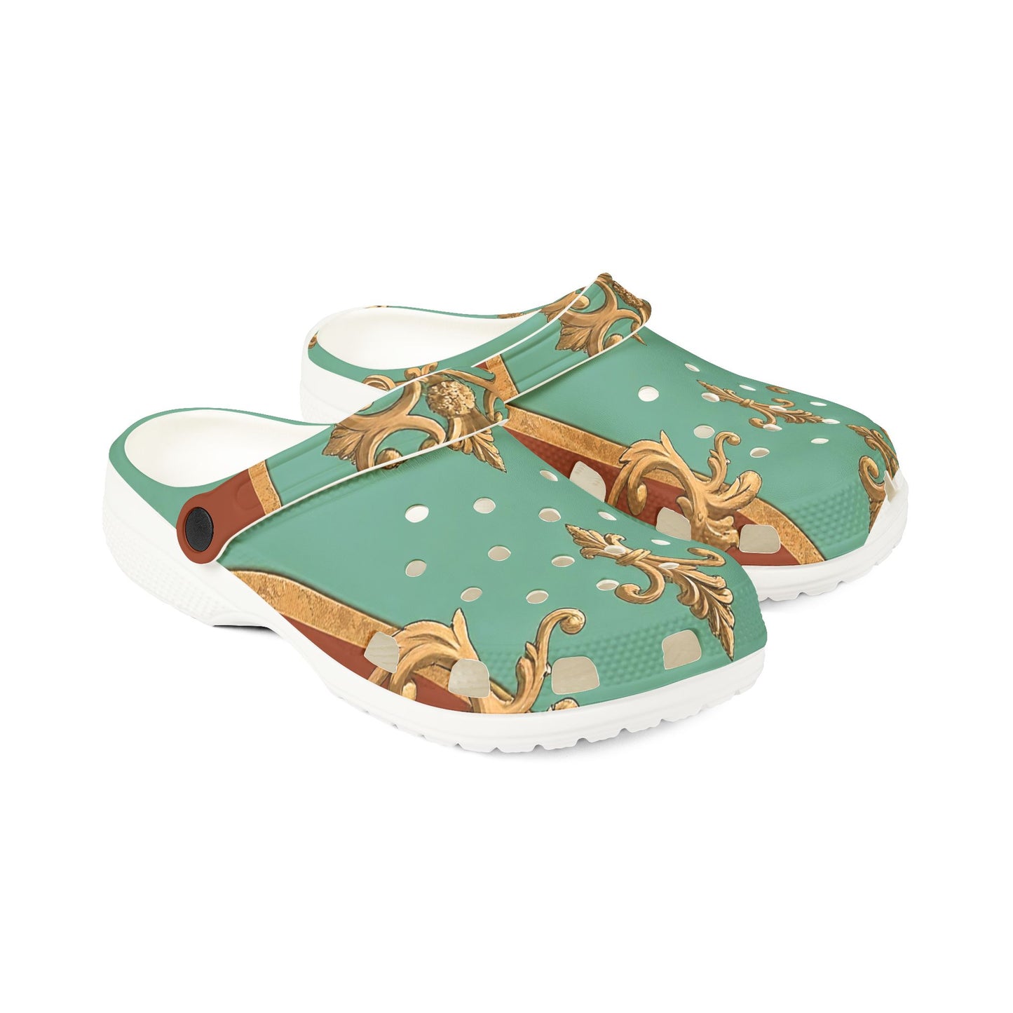 Elegant Decorative EVA Foam Rubber Shoes - Stylish Comfort for Every Occasion - Rust & Mint Aqua Striped Baroque