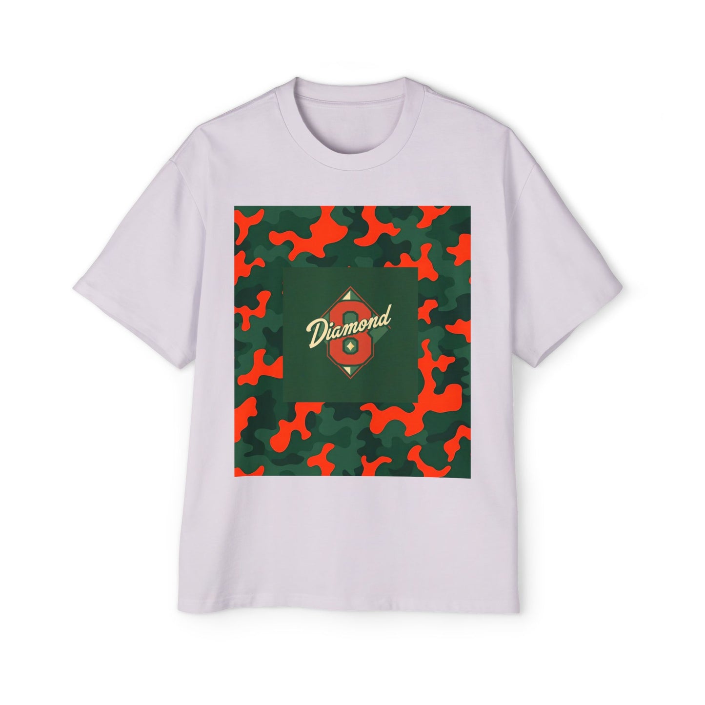 Men's Heavy Oversized Camouflage Tee, Casual Streetwear Shirt, Graphic T-Shirt, Comfortable Everyday Wear, Gift for Him - Green & Orange Camo Diamond 8