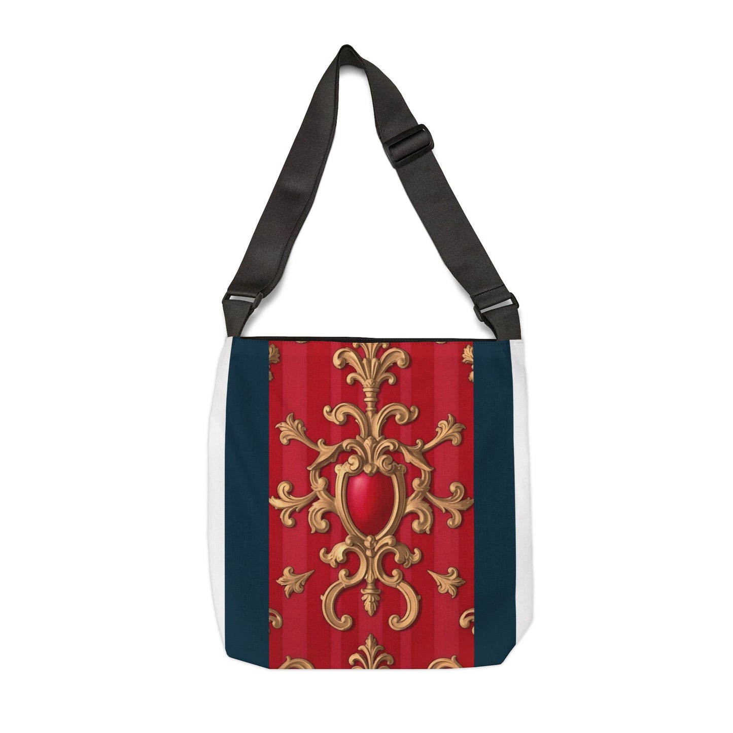 Elegant Floral Tote Bag - Perfect for Fashion Lovers, Gift, Shopping, Casual Days, Travel, Reusable - Blue, Red & White Striped Baroque