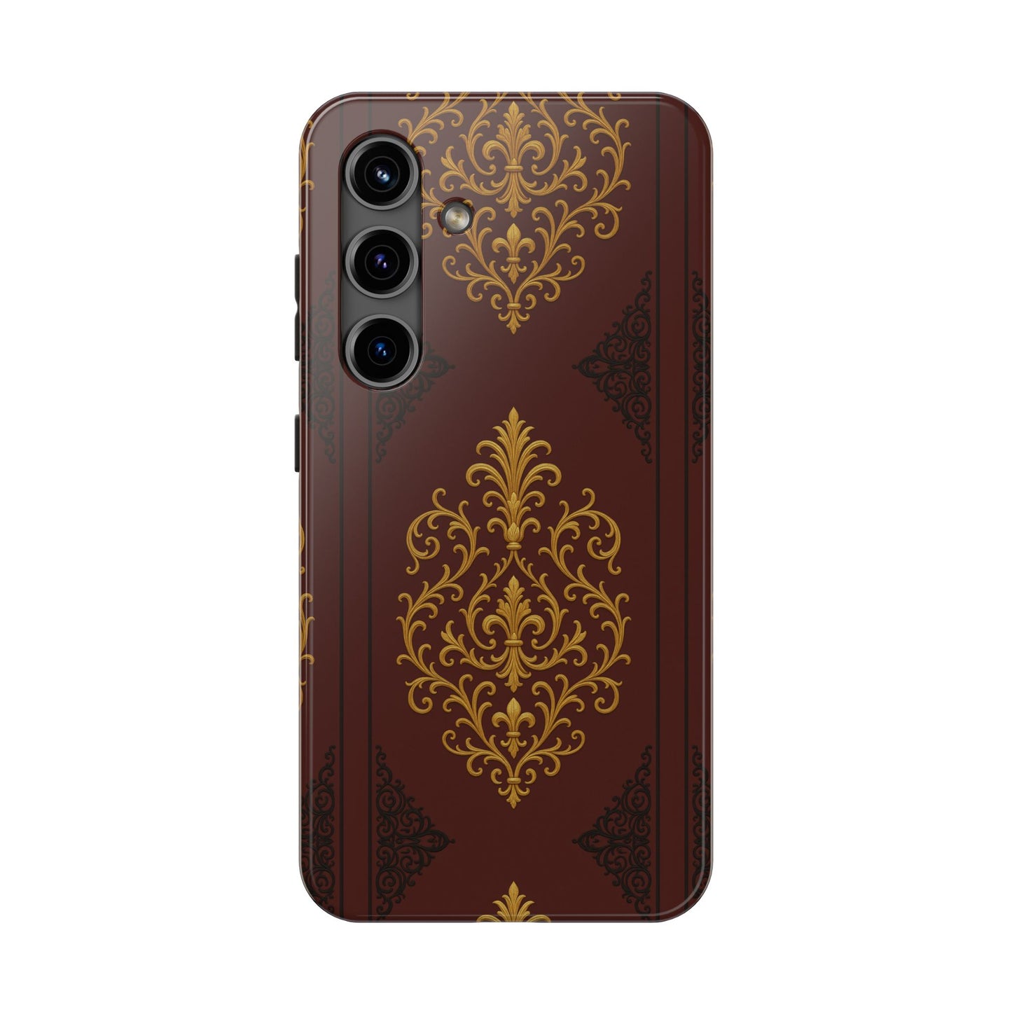 Dusk Burgundy-Black & Gold Baroque Tough Phone Case — Ornate Gold Baroque on Burgundy