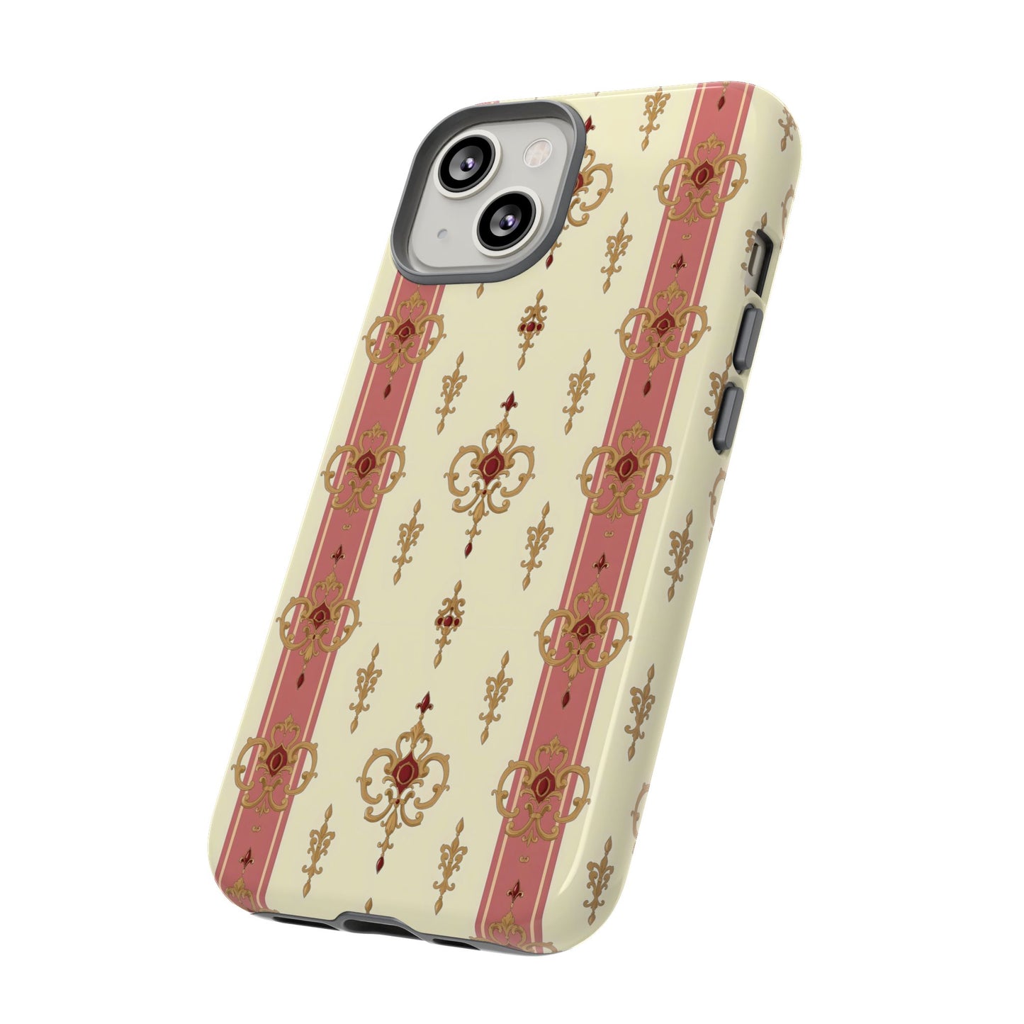 Elegant Floral Motif Phone Case - Tough Cases with Vintage Design - Mauve Striped Gold Damask