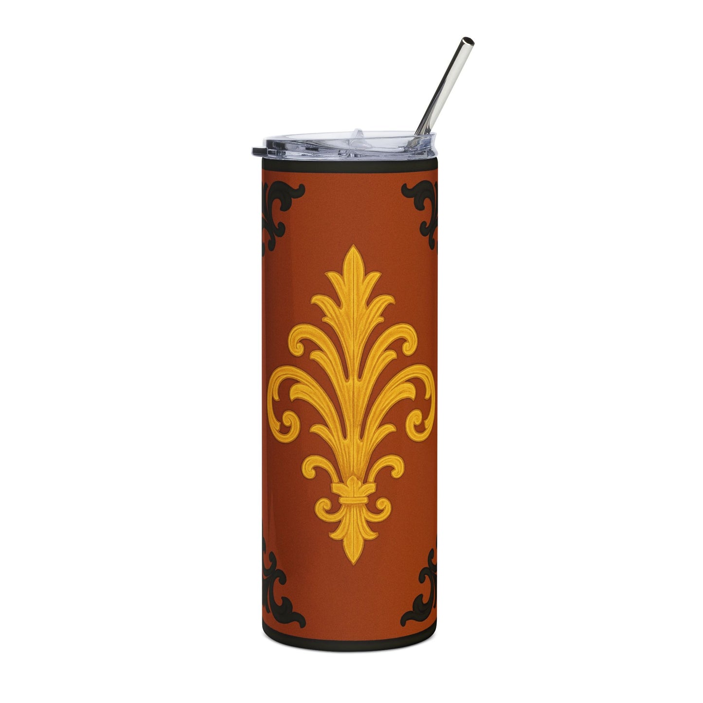 Dusk Terracotta Baroque 20oz Stainless Steel Tumbler — Elegant Vintage-Inspired Travel Cup