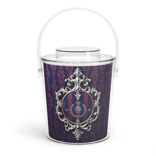 Elegant Ice Bucket with Tongs - Vintage Decor, Party Essential, Barware Gift, Chill Drinks, Home Entertaining - Blue & Plum Striped Silver Crest