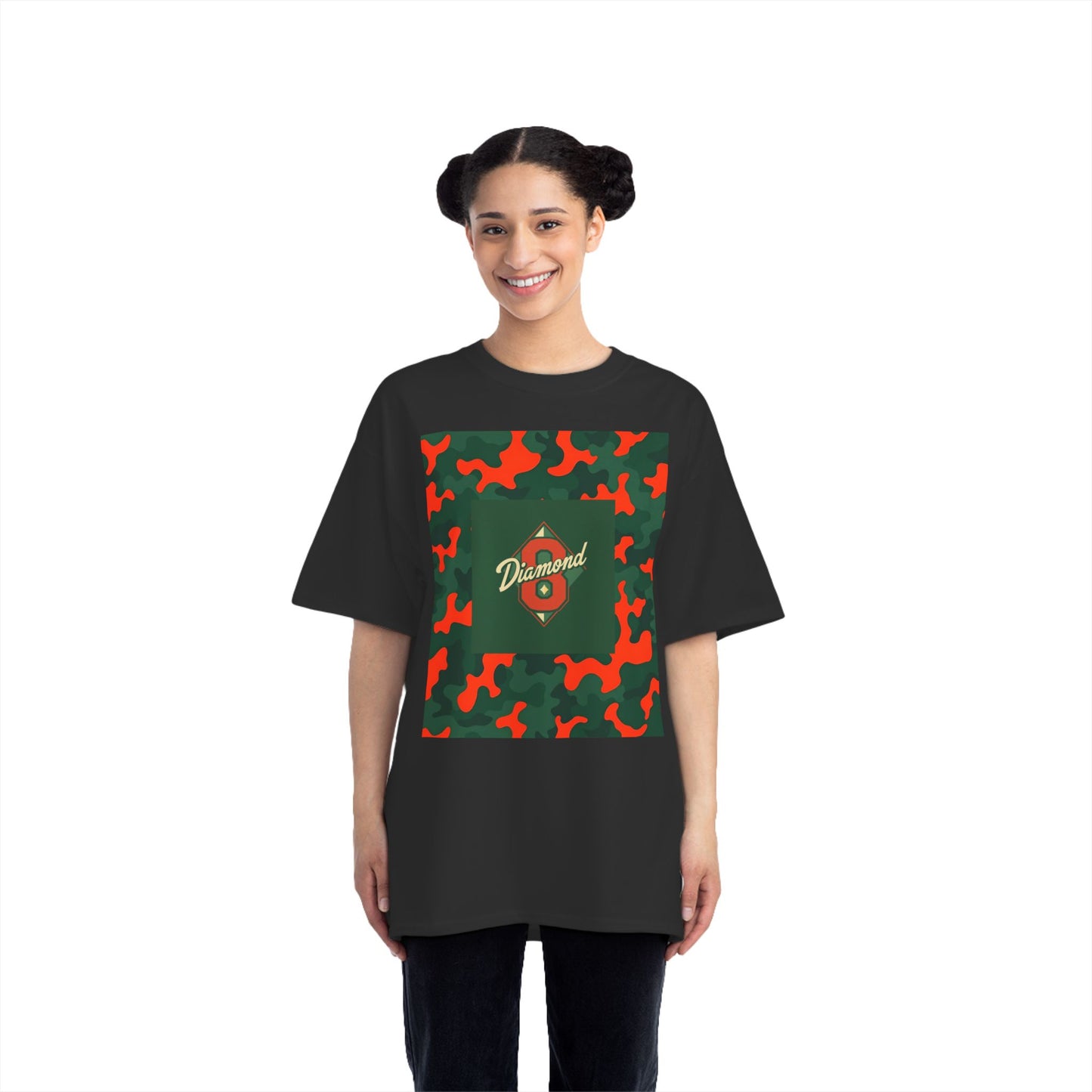 Camo Graphic Tee, Unisex, Trendy Streetwear, Stylish Summer Top, Perfect for Casual Outings - Green & Orange Camo Diamond 8
