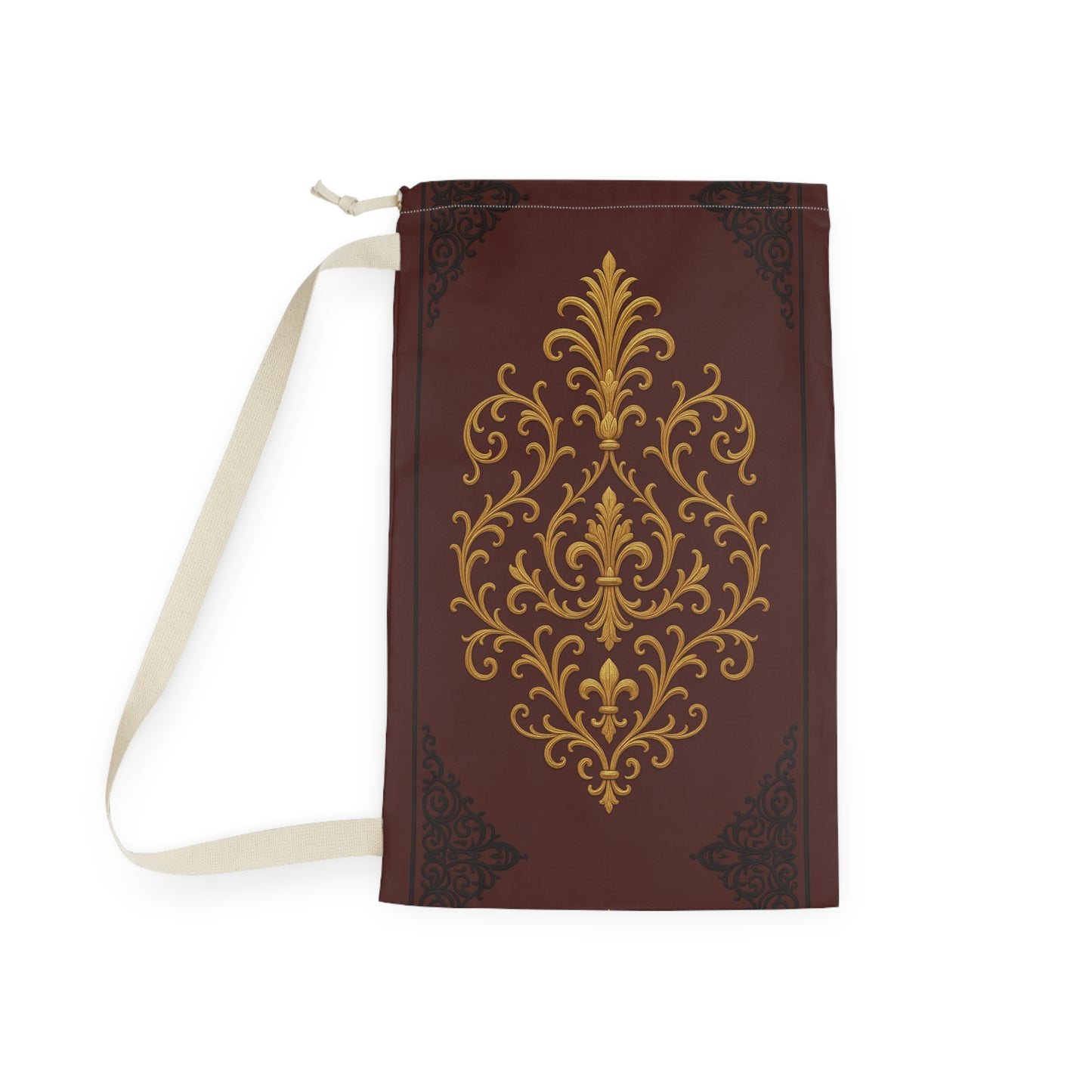 Dusk Burgundy-Black & Gold Baroque Laundry Bag — Burgundy & Gold Decorative Wash Tote