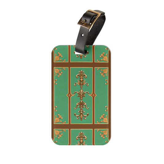 Vintage-Inspired Decorative Luggage Tag for Travelers - Rust & Green Striped Baroque