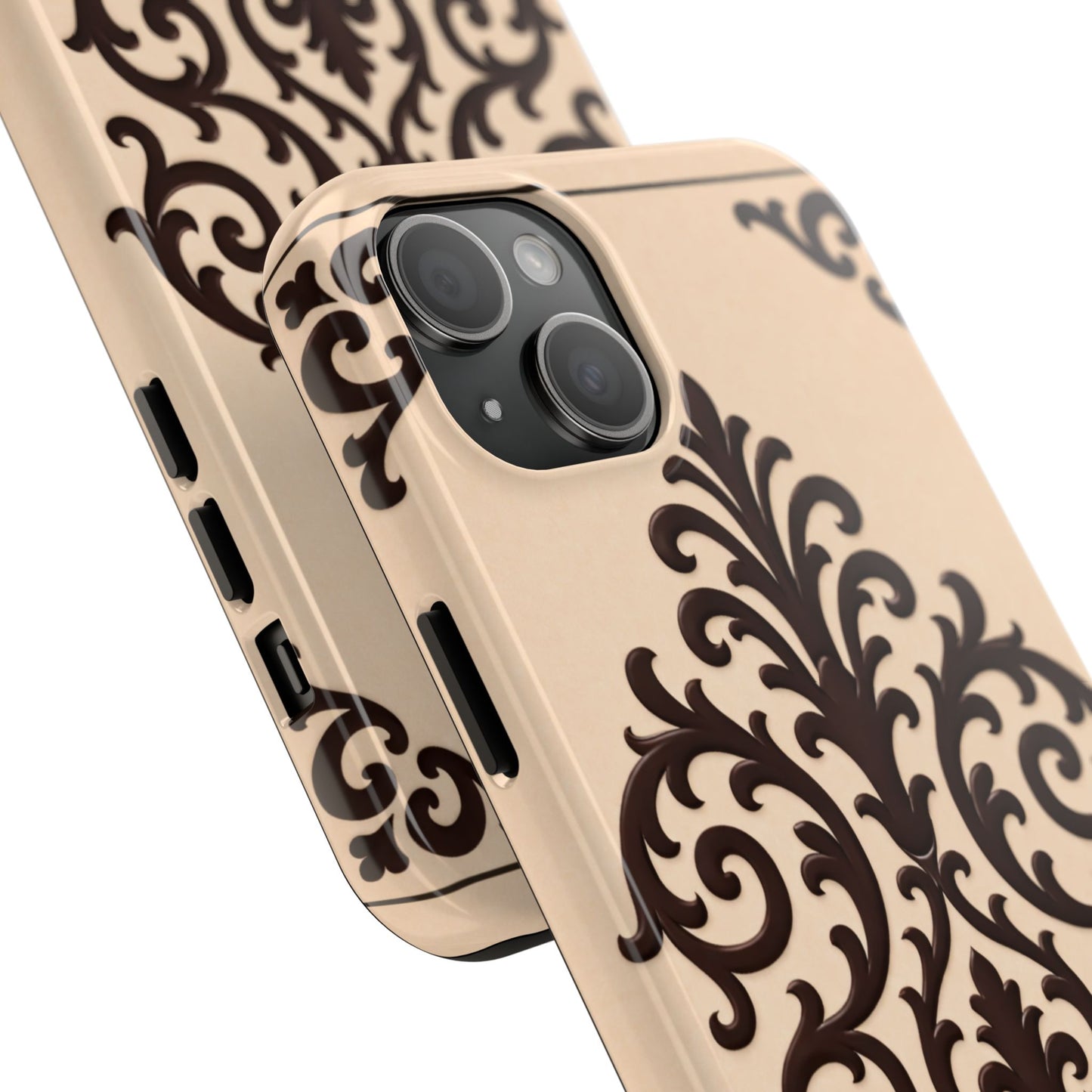Almond-Beige & Brown Baroque Tough Phone Case — Elegant Beige & Brown Protective Cover