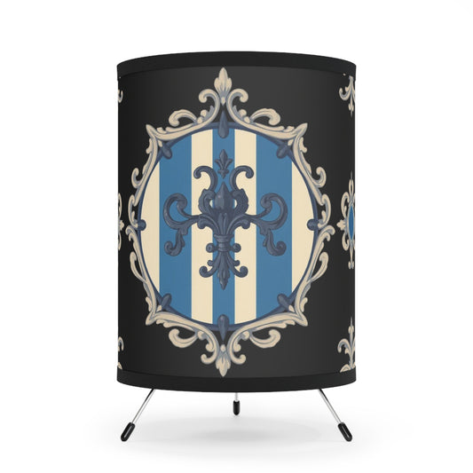 Stylish Blue & Alabaster Striped Baroque Tripod Lamp with Elegant High-Res Shade - Home Décor Light for Living Room, Bedroom, Unique Gift