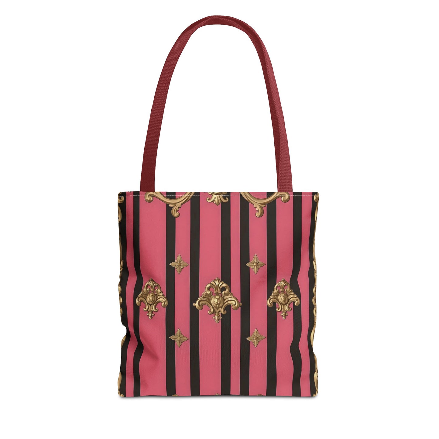 Chic Floral Tote Bag - Elegant Reusable Shopping Bag, Fashion Accessory, Gift for Her, Everyday Use, Eco-Friendly - Pink Striped Gold Rococo