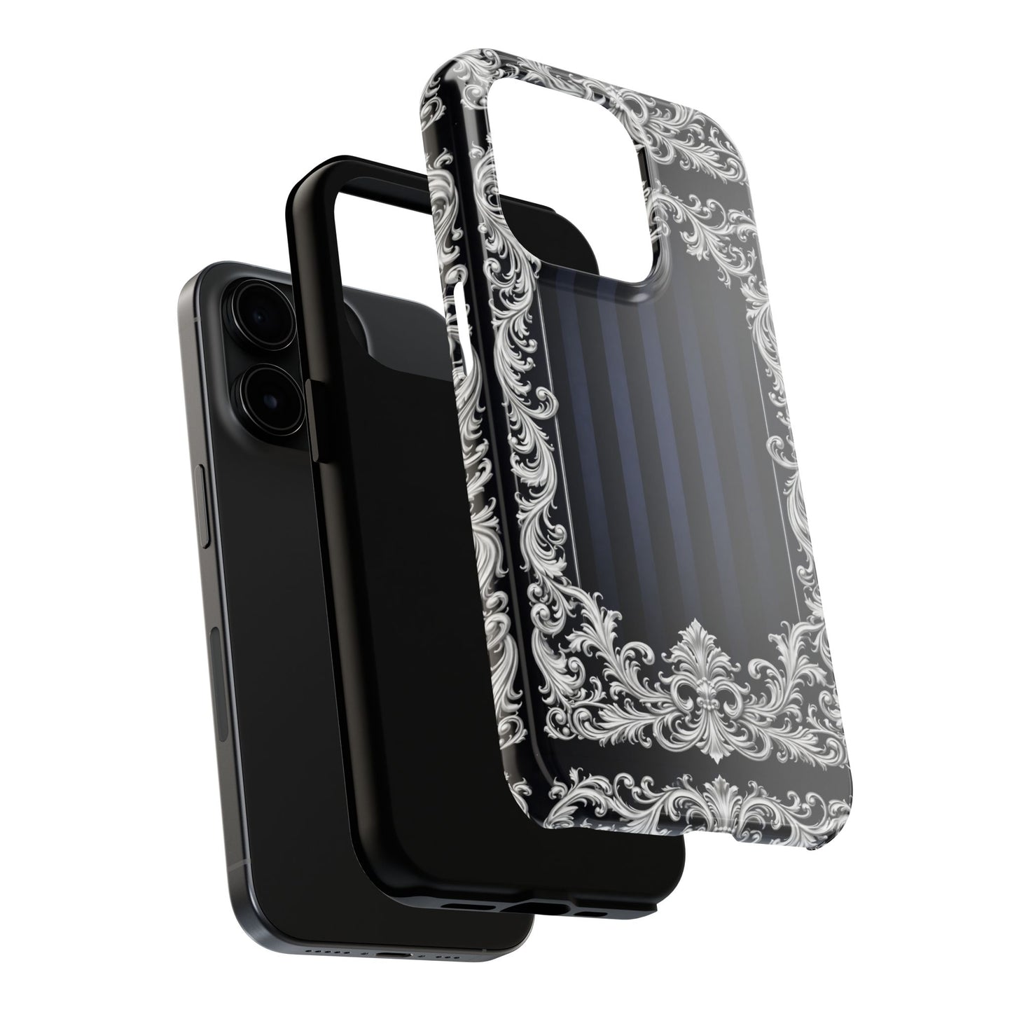 Navy Stripes & Baroque Tough Phone Case — Protective Decorative iPhone Case