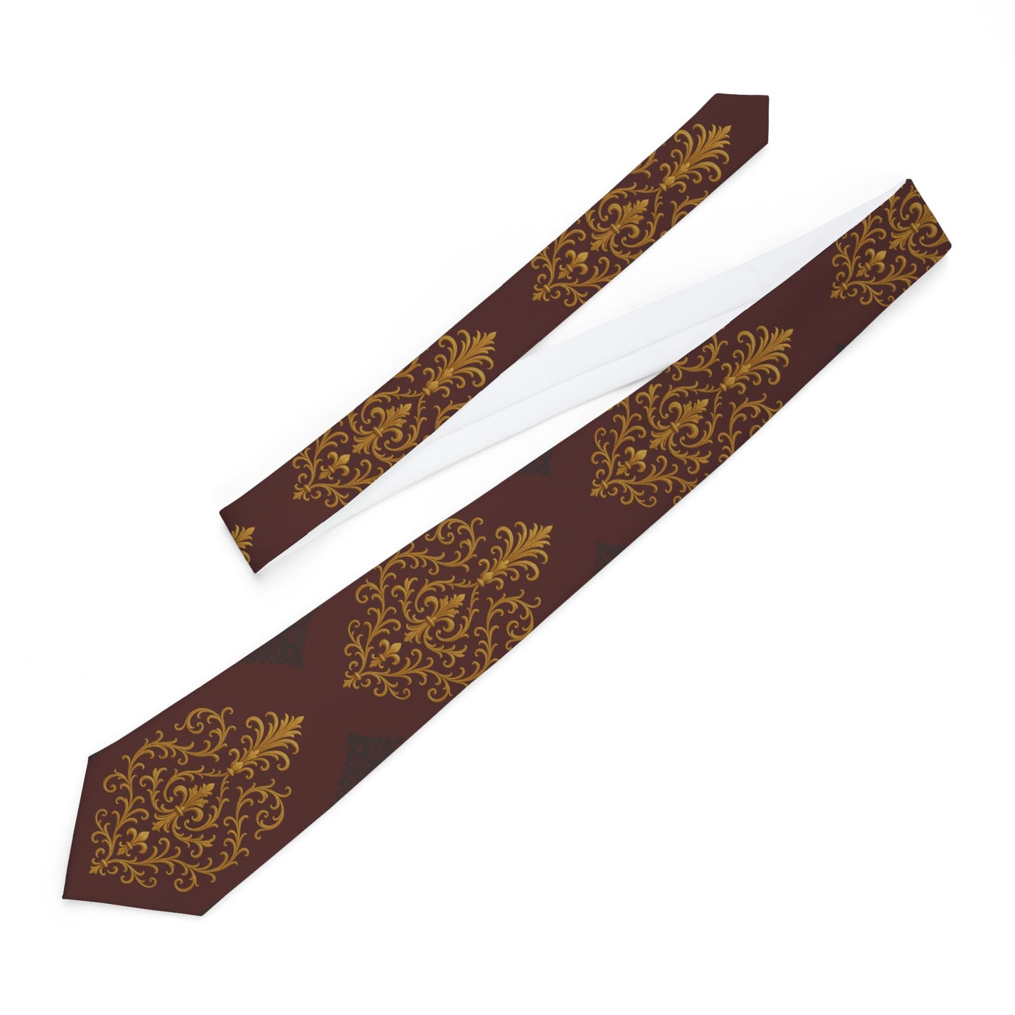 Dusk Burgundy-Black & Gold Baroque Necktie — Vintage Baroque Pattern Tie for Weddings & Formal Events