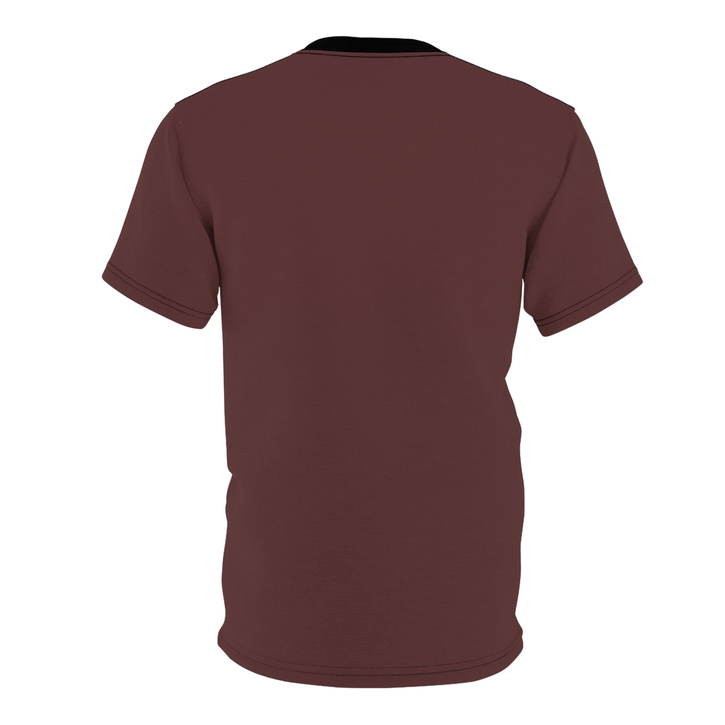 Stylish Brown Merlot (Black Collar) Unisex AOP Tee - Comfy Everyday Wear, Casual Outfit, Gift for Her, Gift for Him, Trendy Fashion