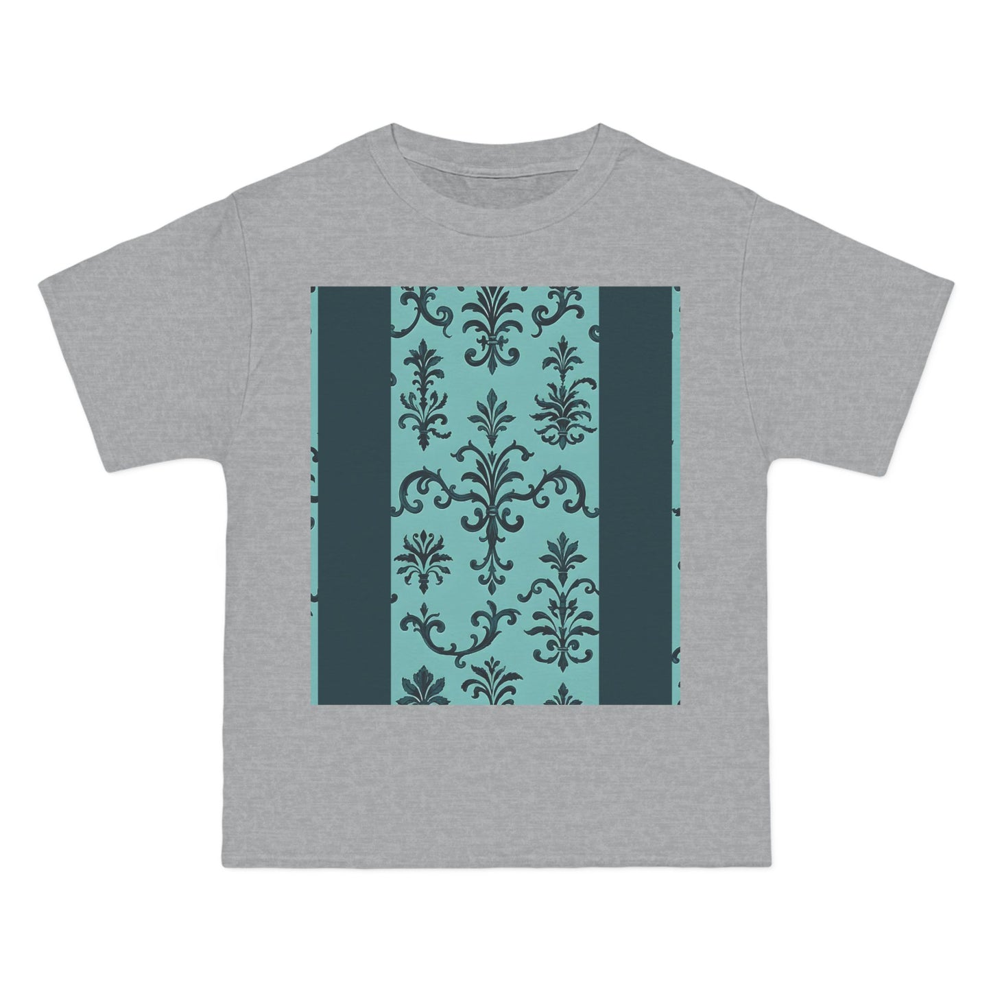 Elegant Floral T-Shirt - Vintage Design, Casual Wear, Gift for Her, Summer Fashion, Stylish Tee - Teal Striped Rococo