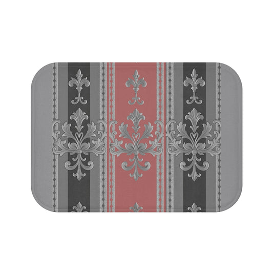 Elegant Damask Bath Mat, Luxury Bathroom Decor, Stylish Shower Rug, Vintage Home Accessory - Gray & Mauve Striped Baroque