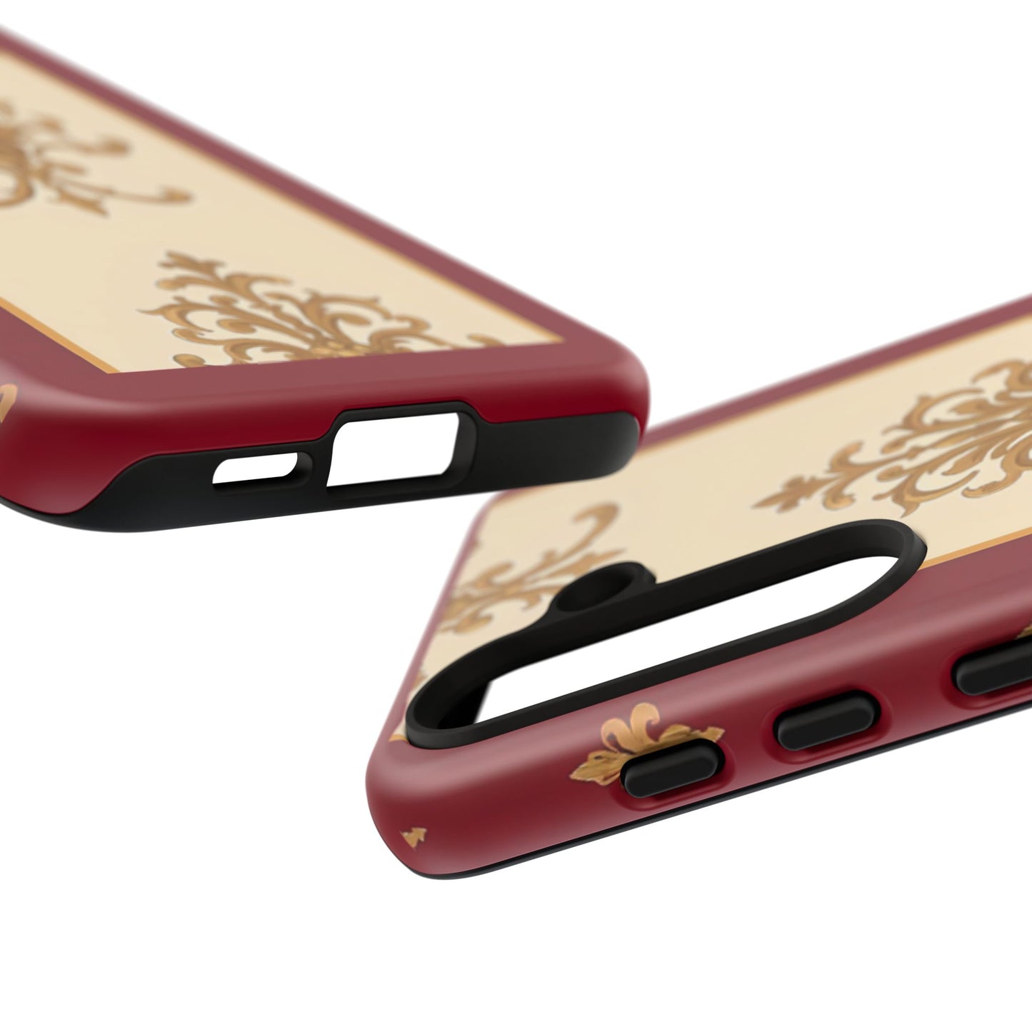 Elegant Floral Motif Phone Case - Tough Cases with Vintage Design - Dusk Red Striped Gold Damask