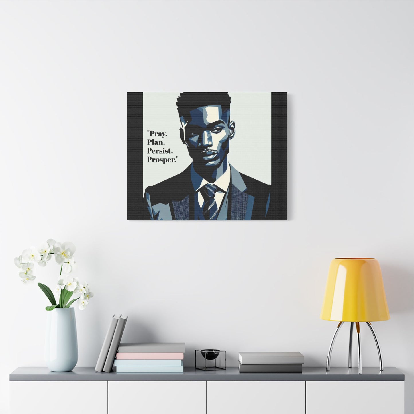 Afro Art Print Canvas, Wall Decor, Satin Stretched Canvas, African American Art, Office Decor, Home Decor - "Pray. Plan. Persist. Prosper."