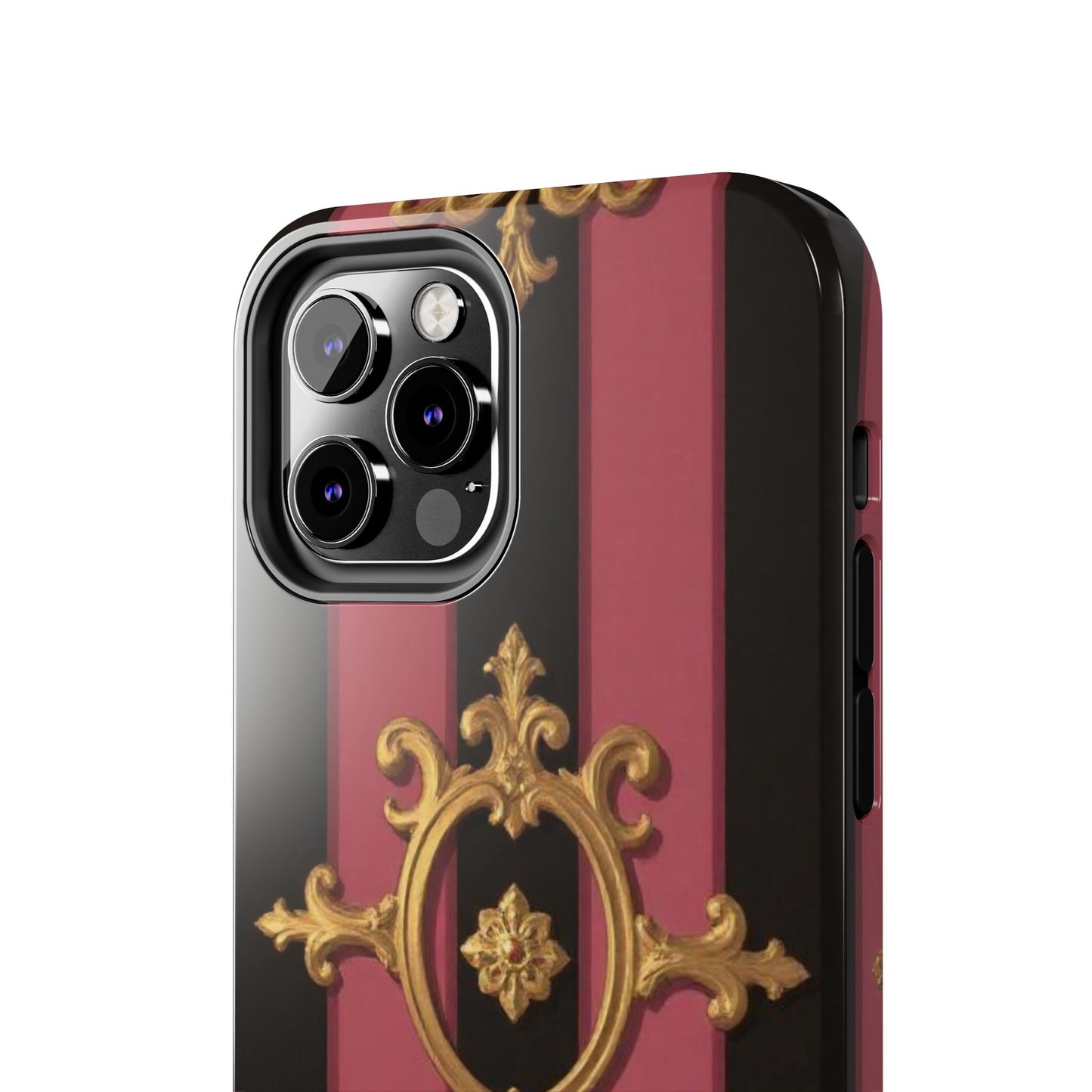 Elegant Black & Mauve Striped Gold Baroque Tough Phone Cases, Luxe Phone Covers, Fashionable Mobile Cases, Gift for Her, Holiday Phone Accessories