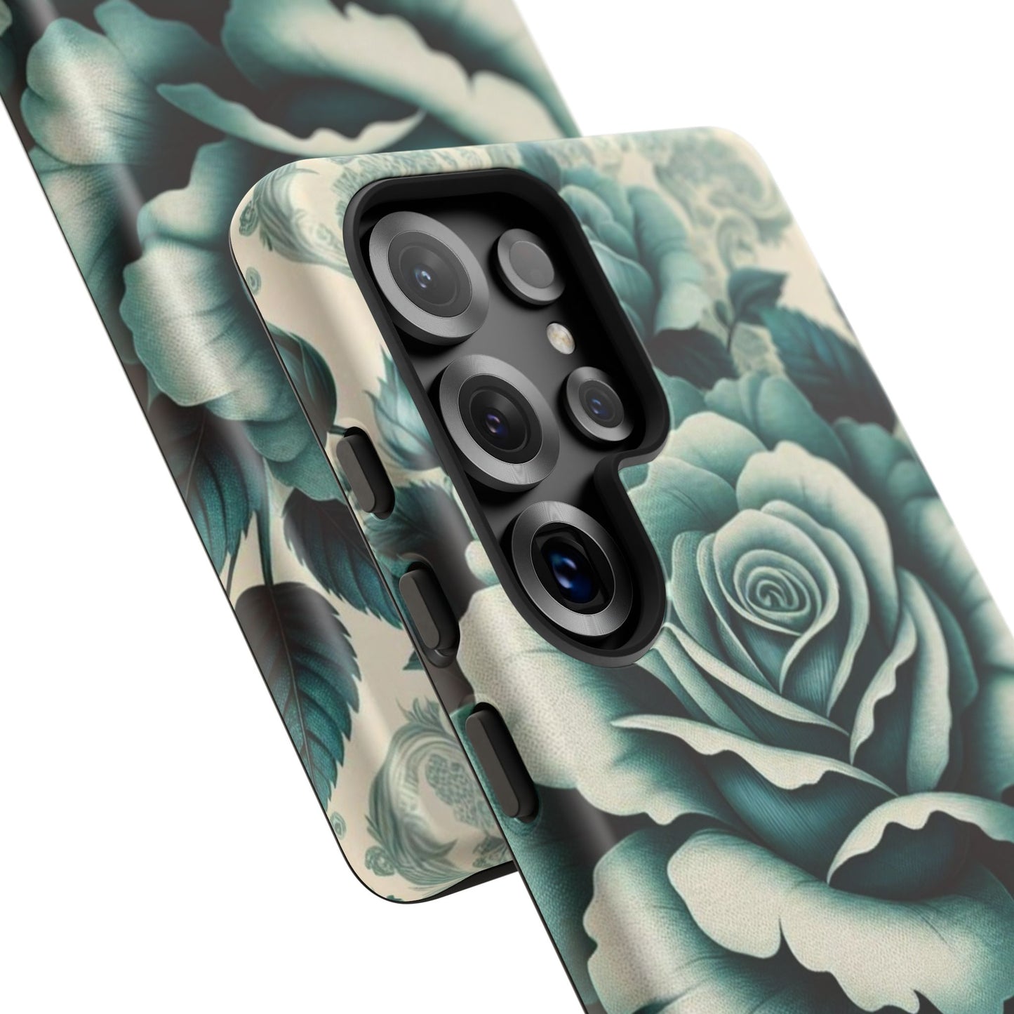Elegant Floral Motif Phone Case - Tough Cases with Vintage Design - Teal Roses & Damask