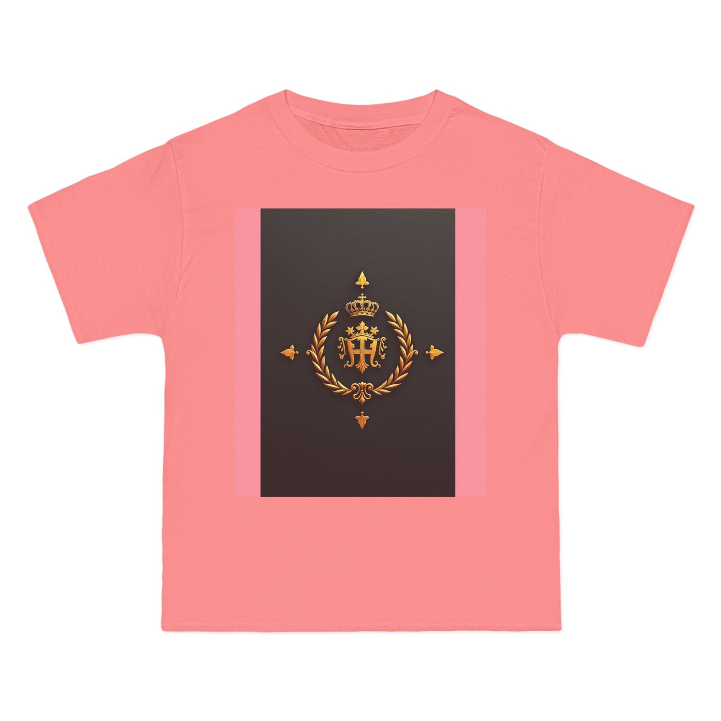 Short-Sleeve Graphic T-Shirt, Stylish Casual Wear, Trendy Gift for Friends, Summer Fashion, Statement Tee, Everyday Comfort - Pink Striped Gold Crest