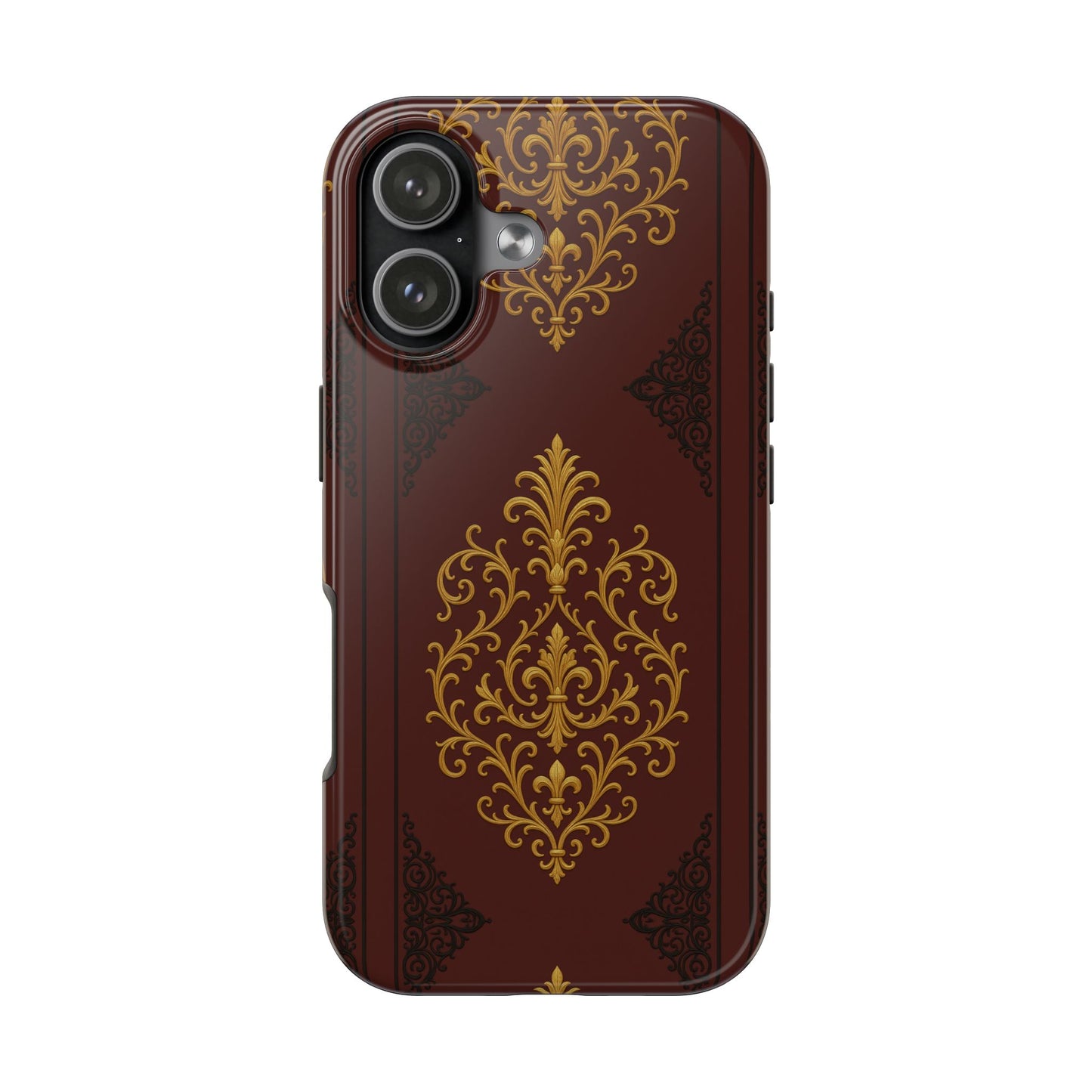 Dusk Burgundy-Black & Gold Baroque Tough Phone Case — Ornate Gold Baroque on Burgundy