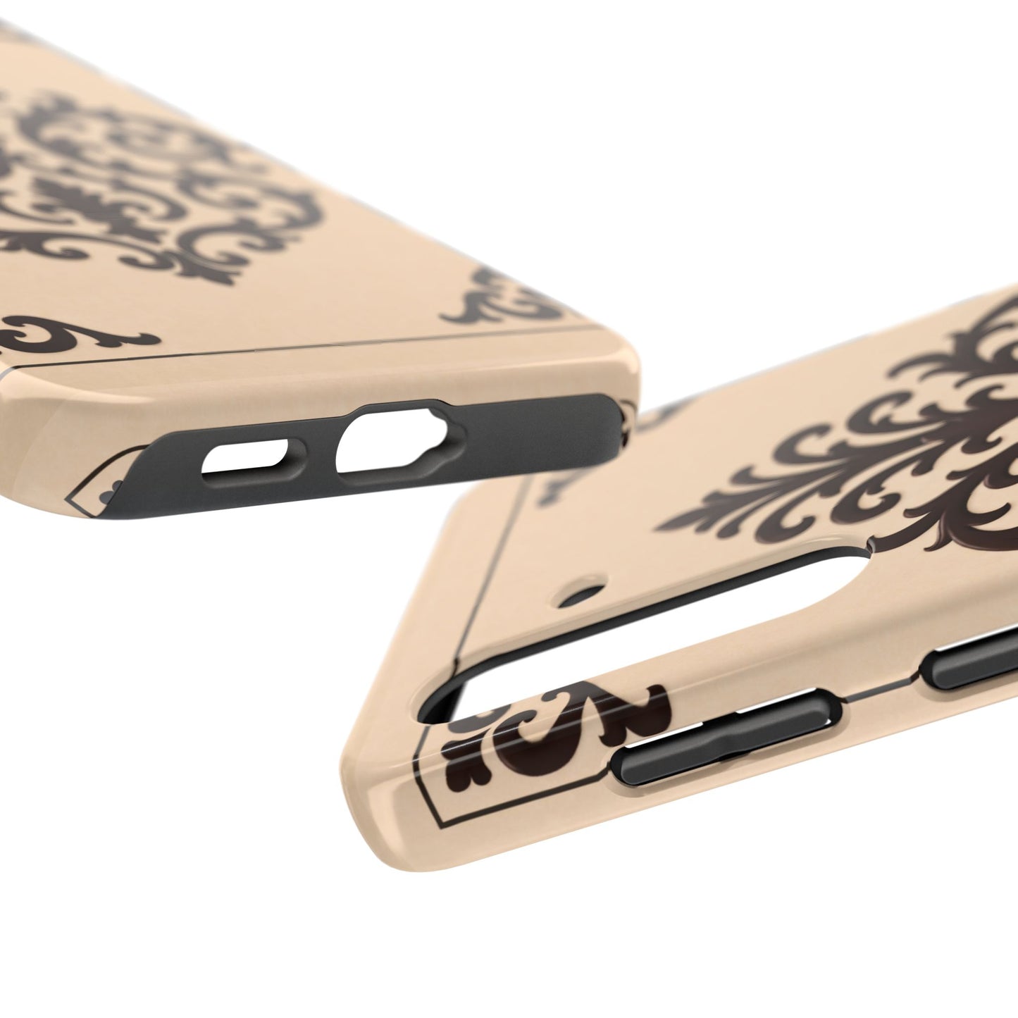 Almond-Beige & Brown Baroque Tough Phone Case — Elegant Beige & Brown Protective Cover